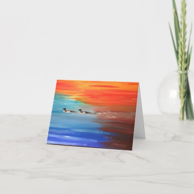 Cartão de Saudação Dobrado com imagem de Loons (Frente)