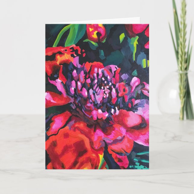 Cartão de Saudação Dobrado de Arte Original Flor V (Frente)