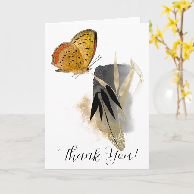 Cartão de saudação dobrado de borboleta e bambu (Flor Amarela)