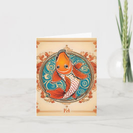Cartão de Saudação Dobrado do Estudo de Peixes Koi