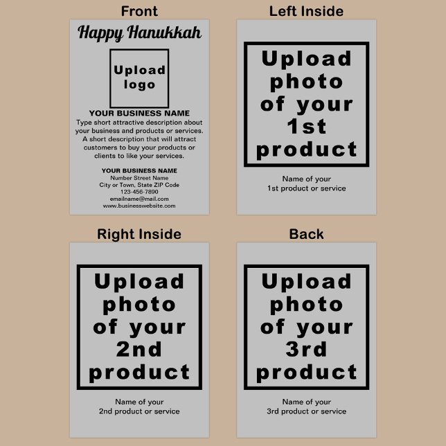 Cartão de Saudação Dobrado para Cinzas do Hanukkah (Gray Hanukkah folded greeting card with your business brand and products or services.)