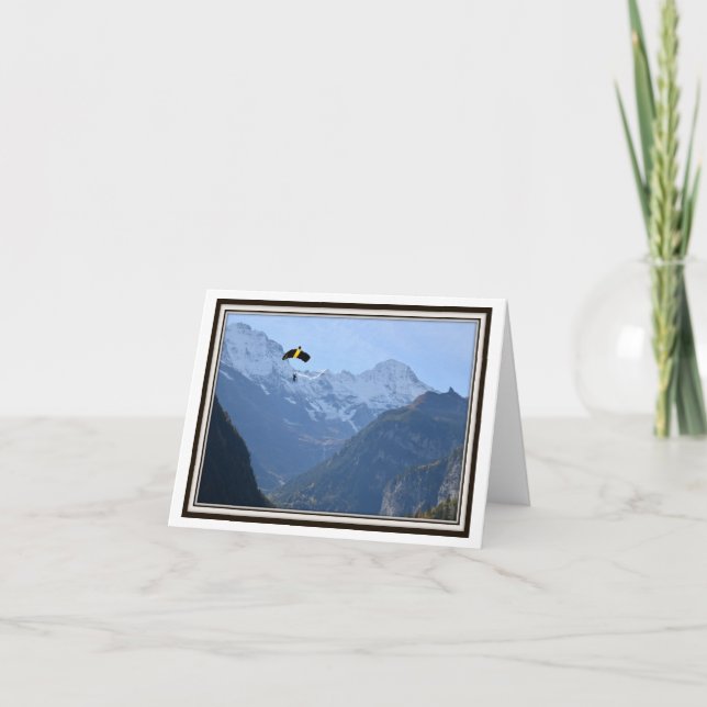 Cartão de Saudação Dobrável – Paraquedismo na Suíç (Frente)