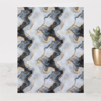 Cartão de Saudação Dobrável Preto, Dourado e Mármo