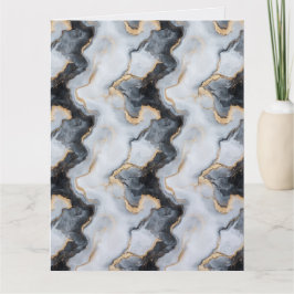 Cartão de Saudação Dobrável Preto, Dourado e Mármo