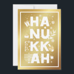 Cartão de Saudação Dourado HANUKKAH<br><div class="desc">Nosso cartão de saudação de Chanucá é uma elegância, uma maneira de desejar a família e amigos um Feliz Chanucá no estilo. Esta design festiva, divertida e moderna inclui um Menorah, Dreidel, Rosquinha de Jelly e Presente Molhado junto com Flocos de Neve e Estrelas Judaicas. Personalize este cartão personalizado com...</div>