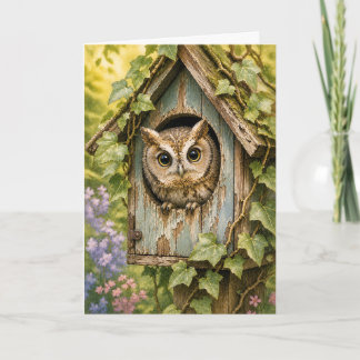 Cartão de Saudação em Aquarela com Casa de Pássaro