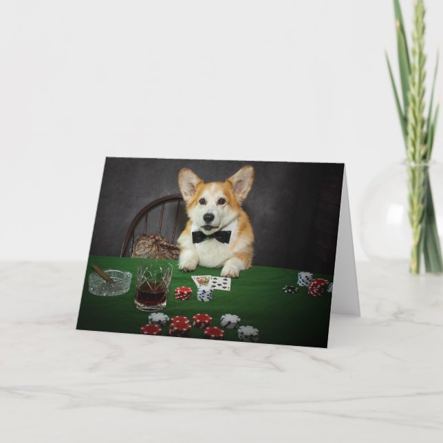 Cartão de saudação em branco de Corgi jogando Poke (Frente)