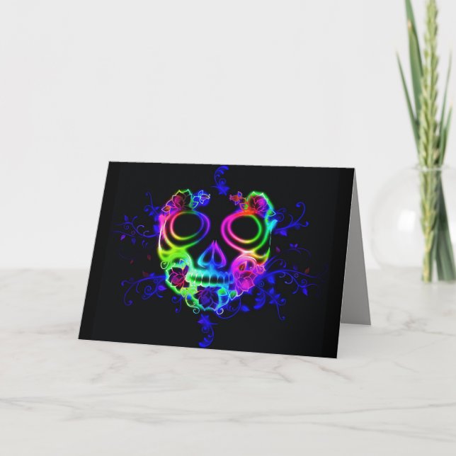 Cartão de saudação facial de Neon Skull (Frente)