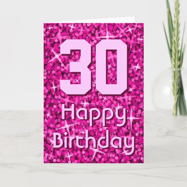 Cartão de saudação "Feliz Aniversário" Rosa Glitz (Frente)