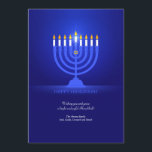 Cartão de Saudação Feliz Hanukkah<br><div class="desc">Um belo cartão de saudação Hanukkah com um fundo azul real e uma menorah acesa. (Vetores de Férias por Vecteezy) O cartão é fácil de personalizar com seu texto, fonte, cor da fonte, forma de papel e escolha do tipo de papel. Não exatamente o que você está procurando? Todos os...</div>