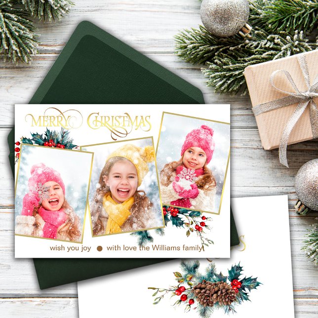 Cartão de Saudação Feliz Natal com 3 Fotos (Criador carregado)
