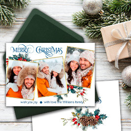 Cartão de Saudação Feliz Natal com 3 Fotos