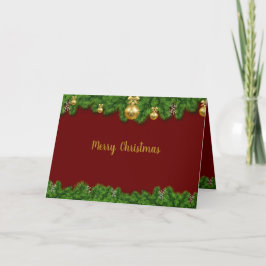 Cartão de Saudação Feliz Natal Garland Vermelho e 
