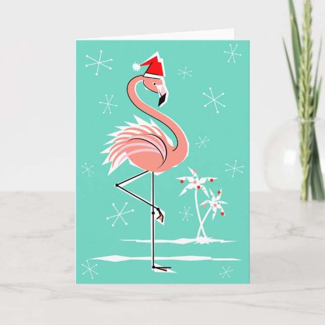 Cartão de saudação Flamingo de Natal (Frente)