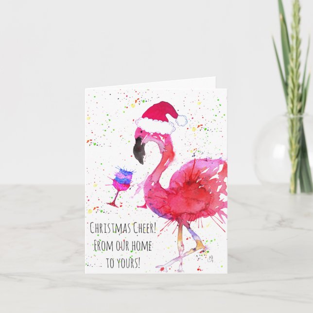 Cartão de Saudação Flamingo Rosa de Natal (Frente)