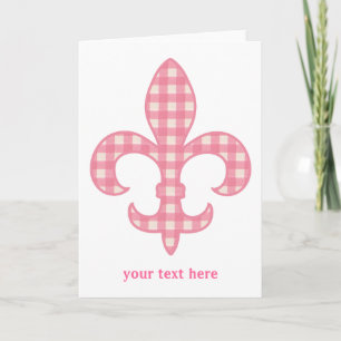 Cartão de Saudação Fleur de lis Pink Gingham
