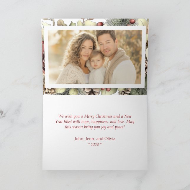 Cartão de Saudação Floral de Foto de Natal Elegant (Interior)