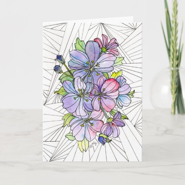 Cartão de Saudação - Flores Lavanda e Rosa (Frente)