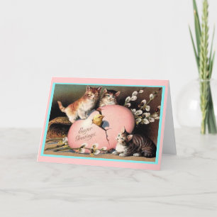 Cartão de Saudação Gatinhos de Páscoa de Vintage