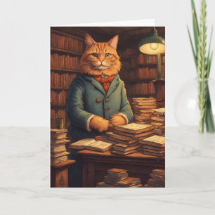 cartão de saudação gato de biblioteca #10