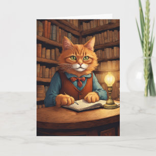cartão de saudação gato de biblioteca #18