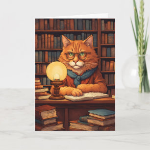 cartão de saudação gato de biblioteca #9