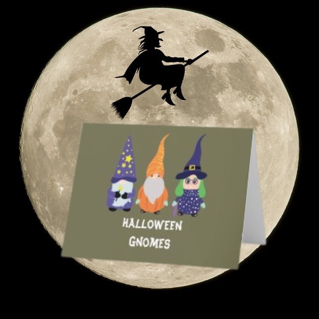 Cartão de Saudação Gnome de Bruxa de Bruxa de Feit (Wizard Pumpkin Witch Halloween Gnome Greeting Card)