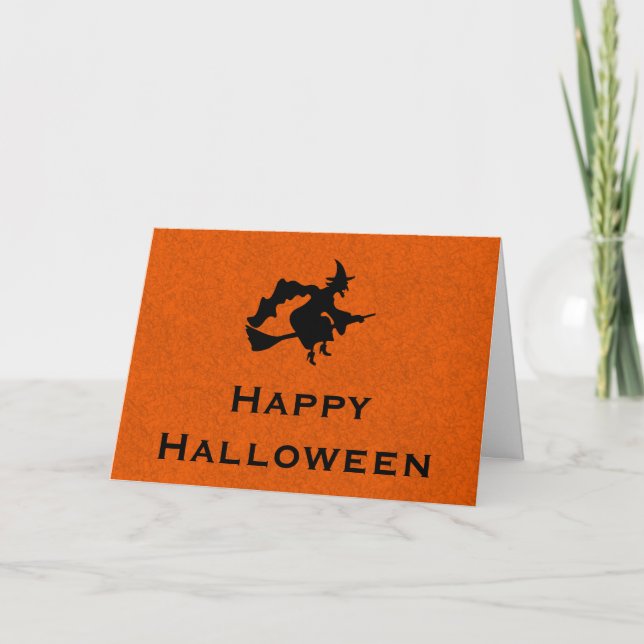 Cartão de Saudação Halloween com Bruxa Voadora (Frente)