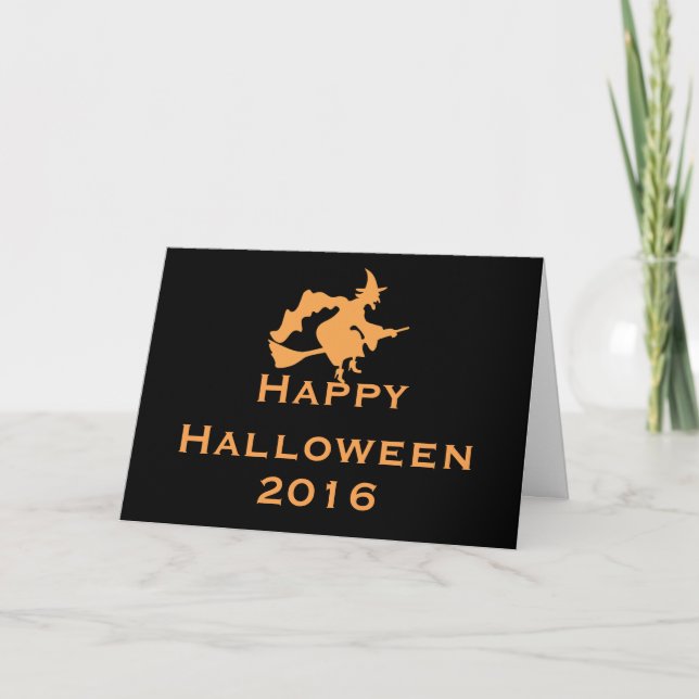 Cartão de Saudação Halloween com Bruxa Voadora (Frente)
