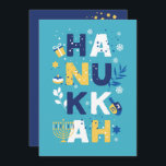 Cartão de Saudação HANUKKAH Chanukah Menorah Dreid<br><div class="desc">Nosso cartão de saudação de Chanucá com um sonho, menorah, rosquinha de gelatina e estrelas judias de David é uma maneira bela e divertida de desejar a família e amigos um Feliz Chanucá no estilo. . Personalize com sua saudação personalizada ao contrário para torná-la realmente uma espécie. Consultas: envie uma...</div>