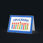 Cartão de Saudação Hanukkah com Velas<br><div class="desc">Um cartão de saudação Chanucá com uma fileira de velas coloridas,  de uma colagem de papel pintada à mão por Judy Adamson. Sinta-se à vontade para alterar ou apagar a saudação do dentro.</div>