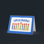 Cartão de Saudação Hanukkah com Velas<br><div class="desc">Um cartão de saudação Chanucá com uma fileira de velas coloridas,  de uma colagem de papel pintada à mão por Judy Adamson. Sinta-se à vontade para alterar ou apagar a saudação do dentro.</div>
