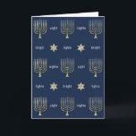 Cartão de Saudação "Hanukkah Dourado/B Menorah" co<br><div class="desc">"Hanukkah Dourado/Blue Menorah" - Cartão Saudável com Envelope. Escolha seu estilo de fonte, cor, tamanho e texto favoritos para personalizar o dentro desta placa. Obrigados para parar e comprar. Muito apreciado!! Feliz Hanukkah! A cor de fundo pode ser alterada. Tamanho: Standard (5" x 7")Aniversário ou feriados, dias bons ou duro,...</div>