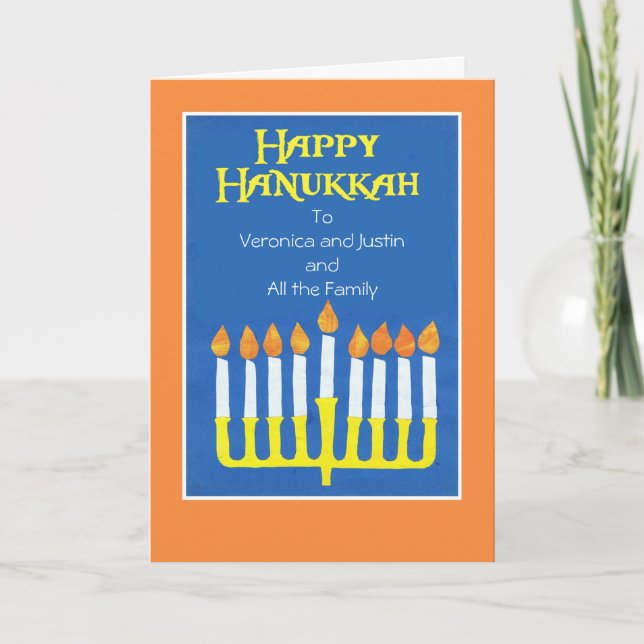 Cartão de Saudação Hanukkah Menorah para Personali (Frente)