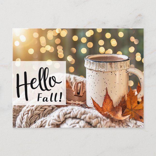 Cartão de saudação Hello Fall com caneca (Frente)