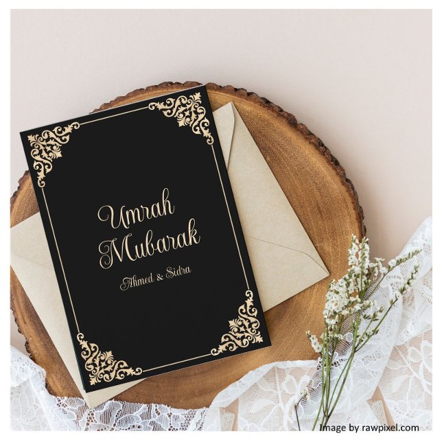 Cartão de Saudação Islâmico Umrah Mubarak Dourado  (Criador carregado)