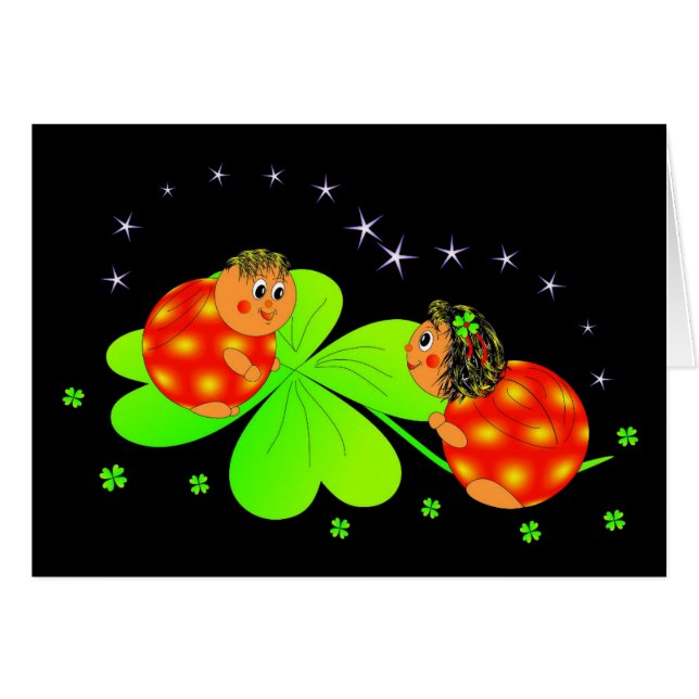 cartão de saudação ladybugs e clovers (Frente Horizontal)