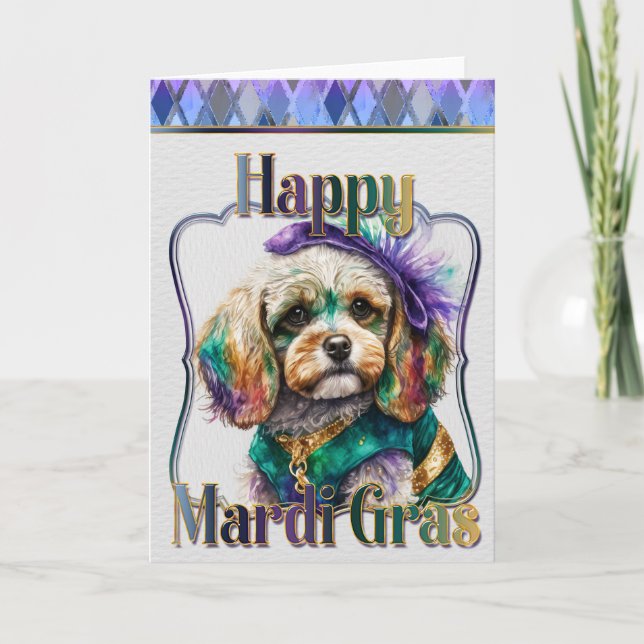 Cartão de Saudação Mardi Gras Cocker Spaniel (Frente)