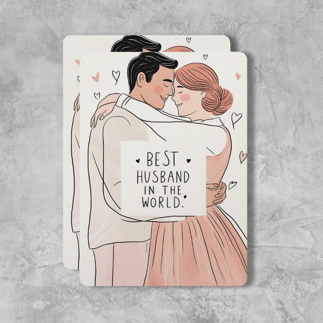Cartão de Saudação "Melhor Marido do Mundo" ("Modern Love Embrace" Best Husband Greeting Card – Chic & Heartfelt!)
