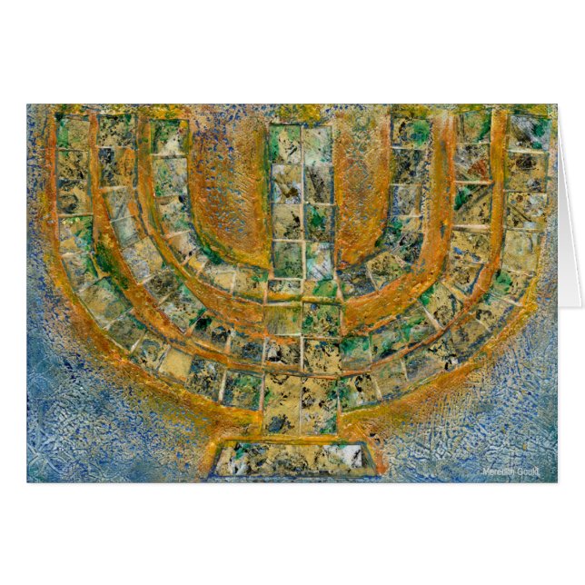 Cartão de Saudação Menorah Brilhante (Dentro de Va (Frente Horizontal)