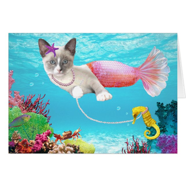 Cartão de Saudação Mermaid Kitten (Frente Horizontal)
