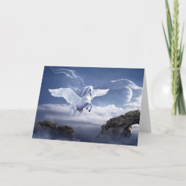 Cartão de Saudação Místico Branco Pegasus Horso