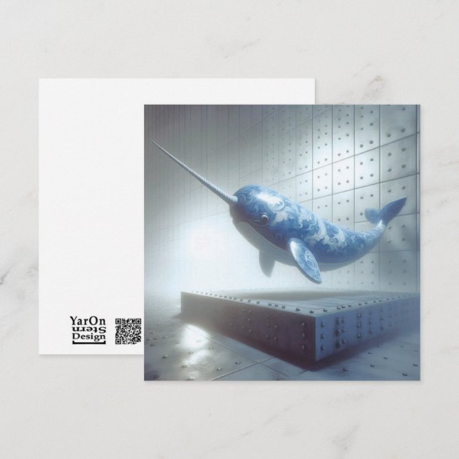 Cartão de Saudação Narval Porcelana Azul (Frente/Verso)