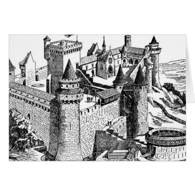 Cartão de Saudação/Nota do Castelo Medieval (Frente Horizontal)