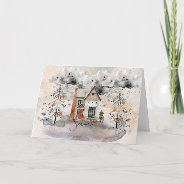 Cartão de saudação para casa de neve de Natal (Frente)