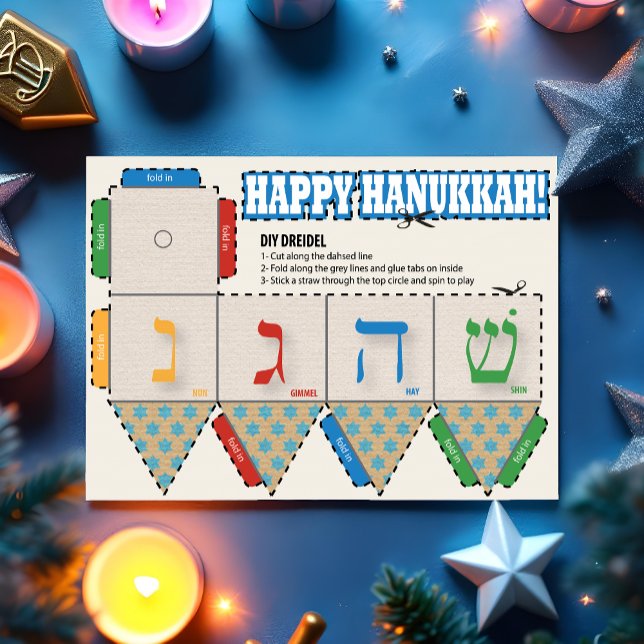 Cartão de Saudação para o Hanukkah Feliz do DIY Dr (This crafty card is sure to provide so much fun with the kids. )