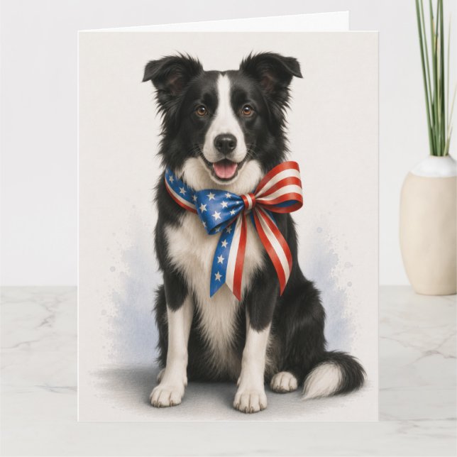 Cartão de Saudação Patriótico de Border Collie (Frente)