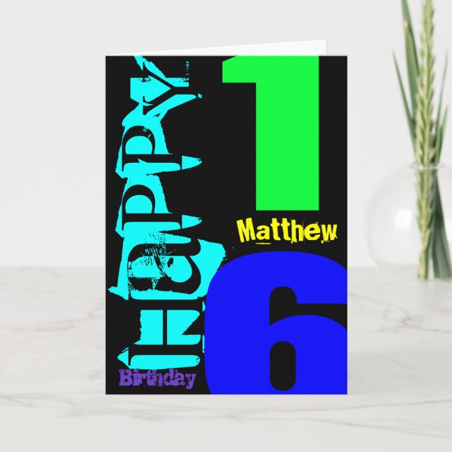 Cartão de saudação personalizado de 16.º aniversár (Frente)