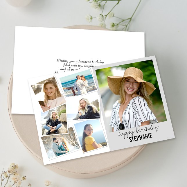 Cartão de Saudação Personalizado de Colagem de Fot (Personalize the collage birthday greeting card to create a special keepsake for your loved one!)