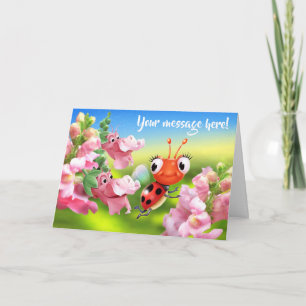 Cartão de saudação personalizado Ladybug e flores 